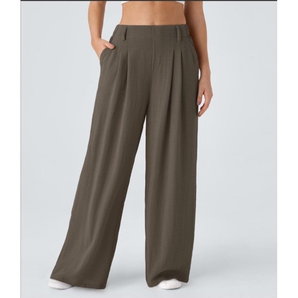 NWT Halara High Waisted‎ Side Pocket Wide Leg Palazzo Pants Earthy Brown Medium